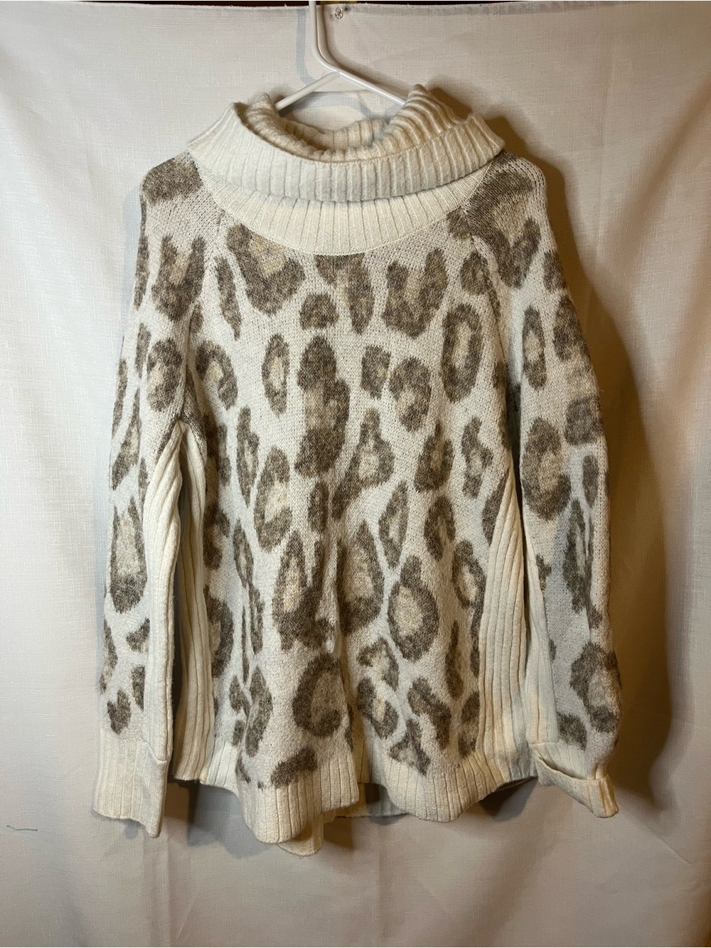 Cream Leopard Print Cowl Neck Sweater - Women